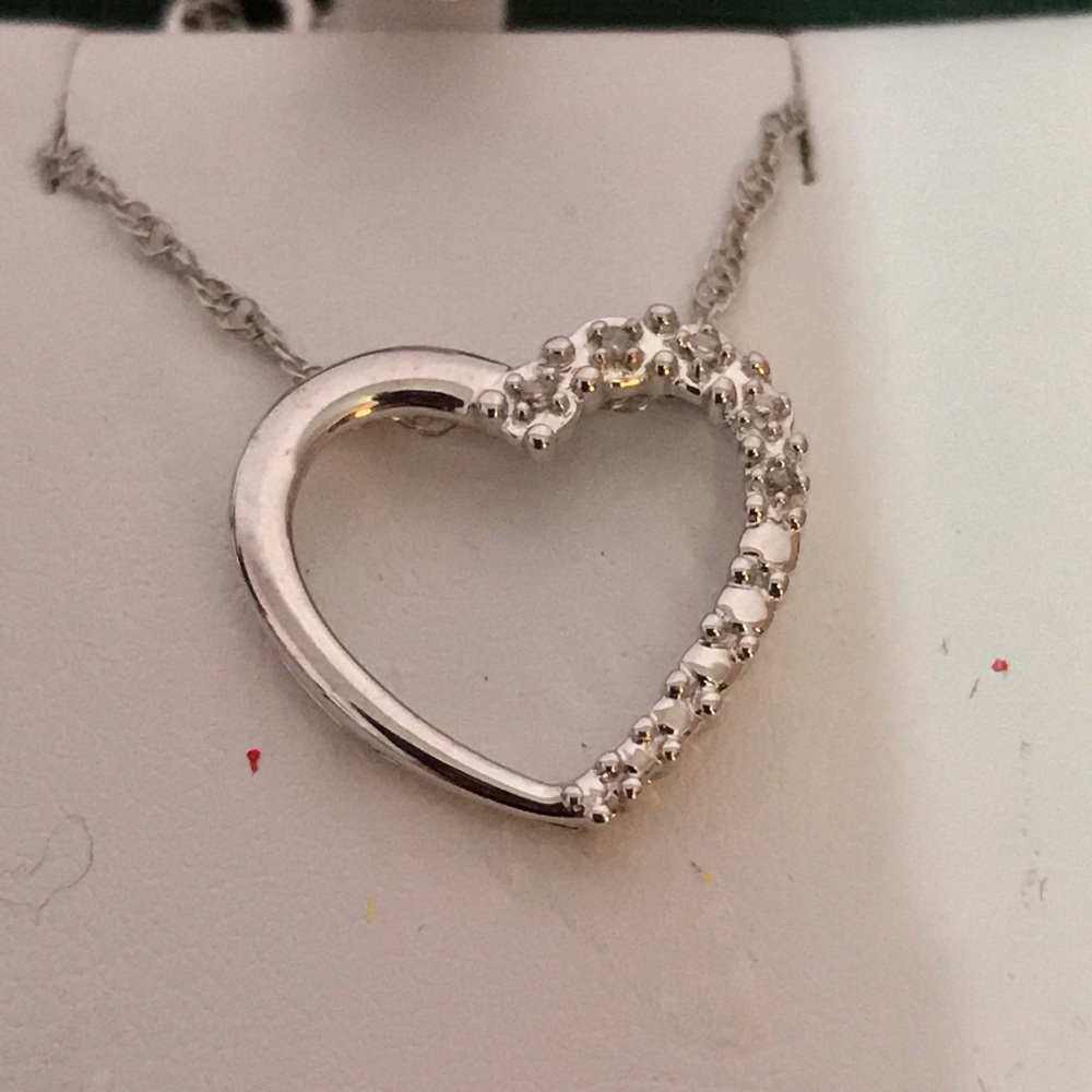 Diamond Accent Heart 14k Dainty Tiny Necklace Sterling silver